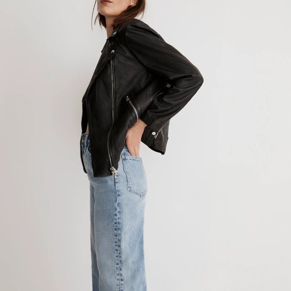 Madewell Washed Leather Oversized Motorcycle Jacket - L